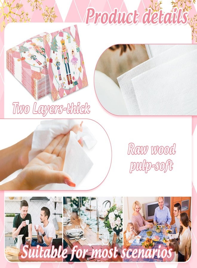 JarThenaAMCS 50Pcs Christmas Paper Napkins Pink Diamond Nutcracker Disposable Luncheon Napkin Sweet Cute Dessert Dinner Hand Napkin for Birthday Baby Shower Wedding - Image 3